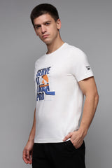 Men's White Casual Cotton Blend Half Sleeves Tshirt