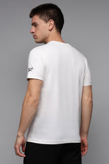 Men's White Casual Cotton Blend Half Sleeves Tshirt