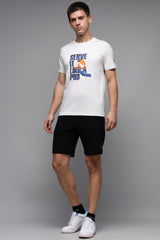 Men's White Casual Cotton Blend Half Sleeves Tshirt
