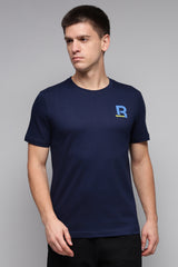 Men's Blue Casual Cotton Blend Half Sleeves Tshirt