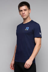 Men's Blue Casual Cotton Blend Half Sleeves Tshirt