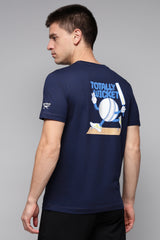 Men's Blue Casual Cotton Blend Half Sleeves Tshirt