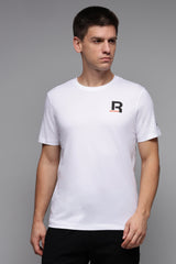 Men's White Casual Cotton Blend Half Sleeves Tshirt