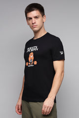 Men's Black Casual Cotton Blend Half Sleeves Tshirt