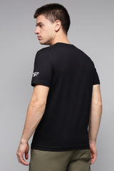 Men's Black Casual Cotton Blend Half Sleeves Tshirt