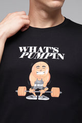 Men's Black Casual Cotton Blend Half Sleeves Tshirt