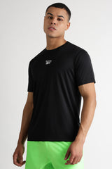 Men's Black Casual Cotton Blend Half Sleeves Tshirt