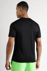 Men's Black Casual Cotton Blend Half Sleeves Tshirt