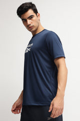 Men's Navy Blue Casual Cotton Blend Half Sleeves Tshirt