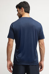 Men's Navy Blue Casual Cotton Blend Half Sleeves Tshirt