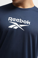 Men's Navy Blue Casual Cotton Blend Half Sleeves Tshirt