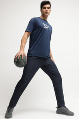 Men's Navy Blue Casual Cotton Blend Half Sleeves Tshirt