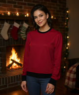 Women's Wine Red Block Regular Sweatshirt