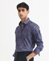Men's Blue Casual Regular Fit Printed Full Sleeves Shirt