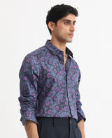 Men's Blue Casual Regular Fit Printed Full Sleeves Shirt