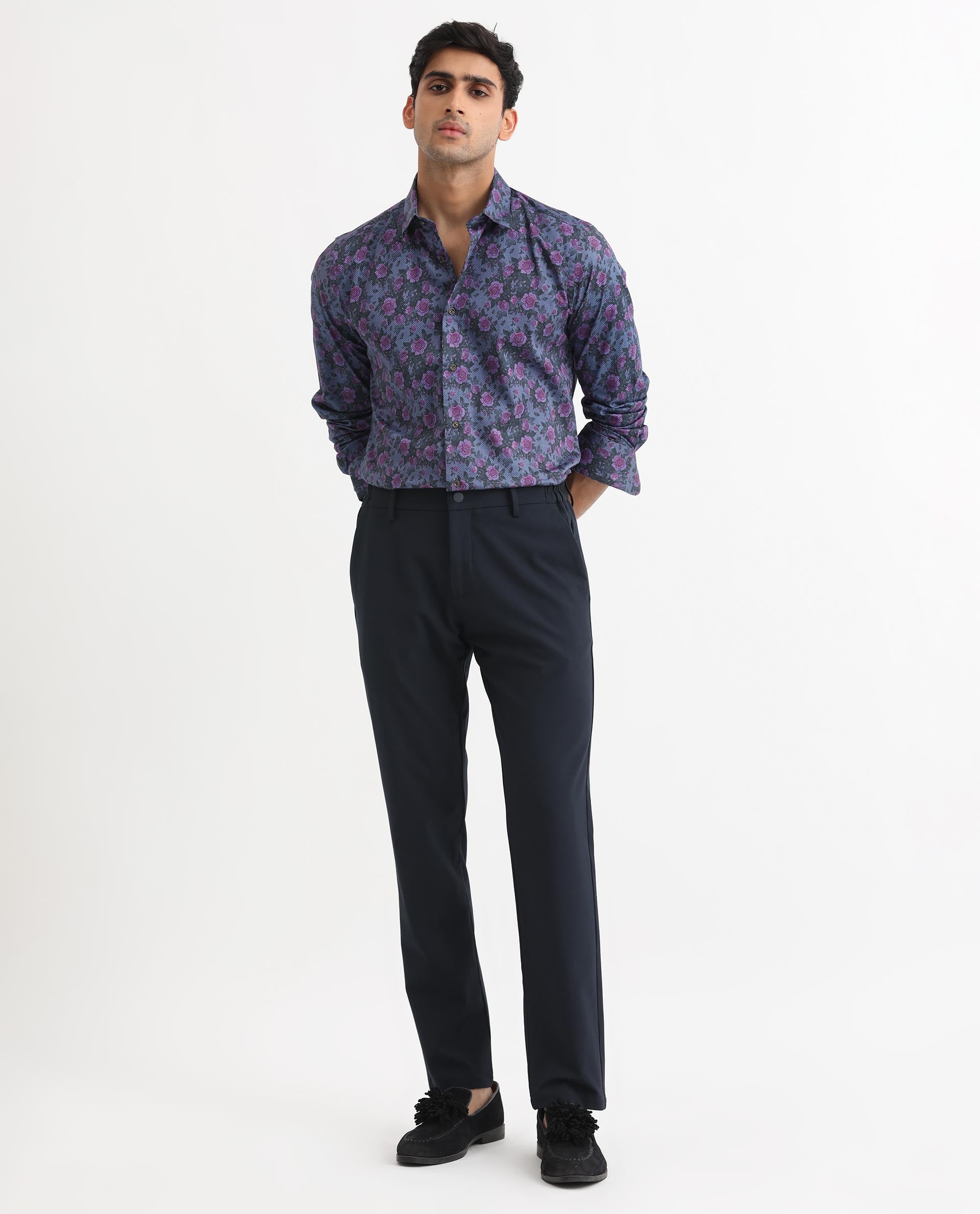 Men's Blue Casual Regular Fit Printed Full Sleeves Shirt