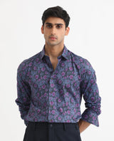 Men's Blue Casual Regular Fit Printed Full Sleeves Shirt