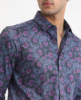 Men's Blue Casual Regular Fit Printed Full Sleeves Shirt
