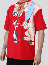 Men's Red Casual Oversized Fit Printed Half Sleeves Tshirt