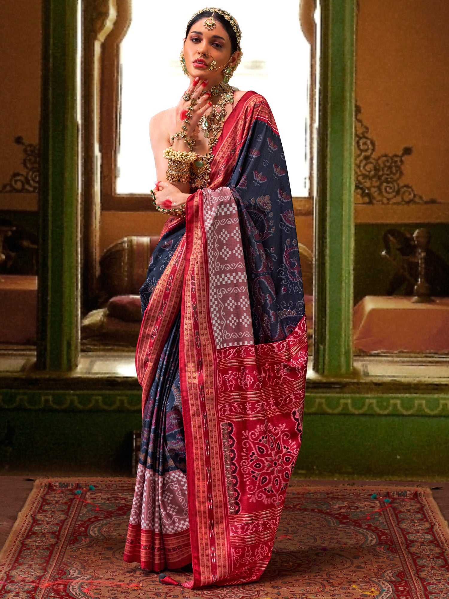 Women's Silk Blend Multicolor Woven Design Designer Saree with Blouse Piece
