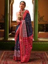 Women's Silk Blend Multicolor Woven Design Designer Saree with Blouse Piece