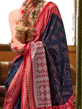 Women's Silk Blend Multicolor Woven Design Designer Saree with Blouse Piece