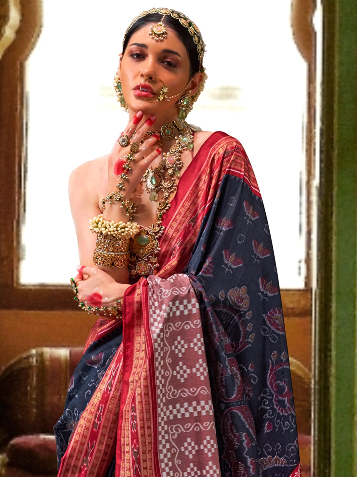 Women's Silk Blend Multicolor Woven Design Designer Saree with Blouse Piece