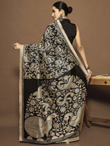 Women's Bhagalpuri Silk Black Printed Ready to Wear with Blouse Piece