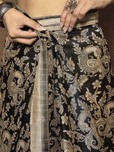 Women's Bhagalpuri Silk Black Printed Ready to Wear with Blouse Piece