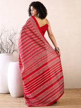 Women's Bhagalpuri Silk Red Printed Ready to Wear with Blouse Piece