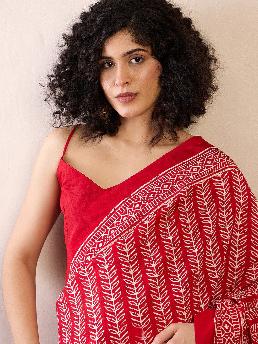 Women's Bhagalpuri Silk Red Printed Ready to Wear with Blouse Piece