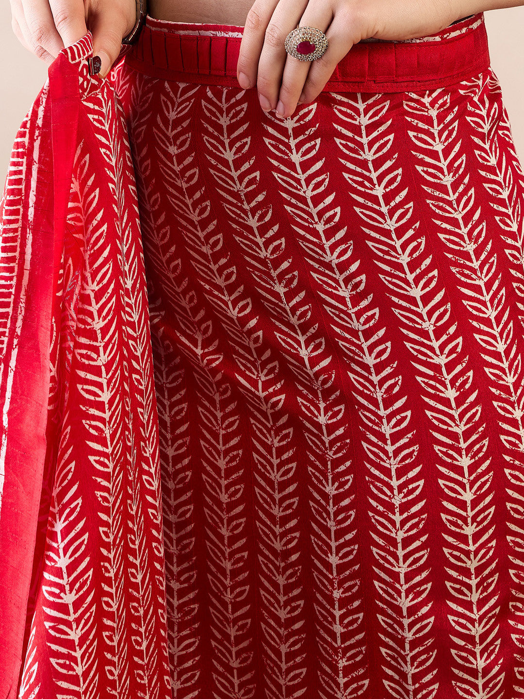 Women's Bhagalpuri Silk Red Printed Ready to Wear with Blouse Piece