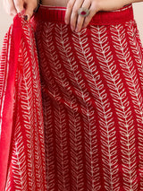 Women's Bhagalpuri Silk Red Printed Ready to Wear with Blouse Piece