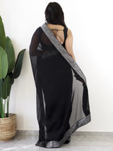 Women's Georgette Black Embellished Ready to Wear with Blouse Piece