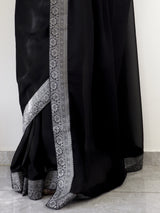 Women's Georgette Black Embellished Ready to Wear with Blouse Piece