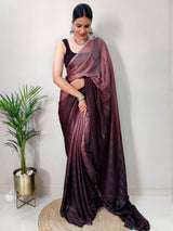 Women's Georgette Burgundy Printed Ready to Wear Saree with Blouse Piece