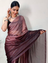 Women's Georgette Burgundy Printed Ready to Wear Saree with Blouse Piece