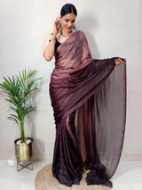 Women's Georgette Burgundy Printed Ready to Wear Saree with Blouse Piece