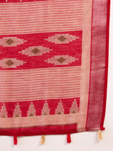 Women's Cotton Linen Red Printed Ready to Wear with Blouse Piece