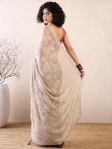 Women's Chiffon White Embellished Ready to Wear with Blouse Piece