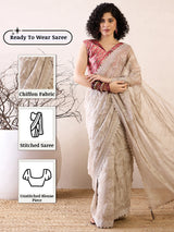 Women's Chiffon White Embellished Ready to Wear with Blouse Piece