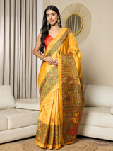 Women's Khadi Silk Mustard Printed Ready to Wear With Blouse Piece