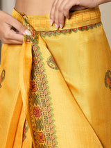 Women's Khadi Silk Mustard Printed Ready to Wear With Blouse Piece