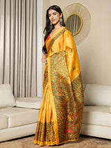 Women's Khadi Silk Mustard Printed Ready to Wear With Blouse Piece