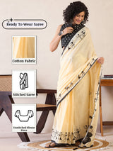 Women's Cotton Yellow Printed Ready to Wear with Blouse Piece