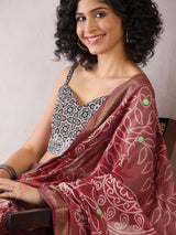 Women's Cotton Brown Printed Ready to Wear With Blouse Piece