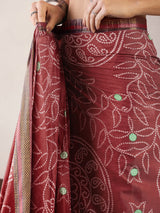 Women's Cotton Brown Printed Ready to Wear With Blouse Piece