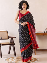 Women's Cotton Black Printed Ready to Wear With Blouse Piece