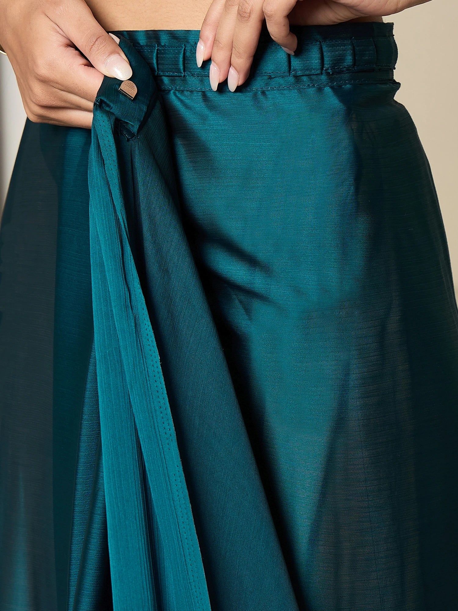 Women's Satin Blue Embellished Ready to Wear with Blouse Piece