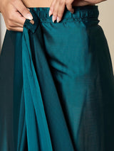 Women's Satin Blue Embellished Ready to Wear with Blouse Piece